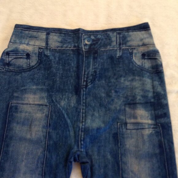 Style Blue leggings w faux pocket print leg M NWOT - Picture 3 of 5